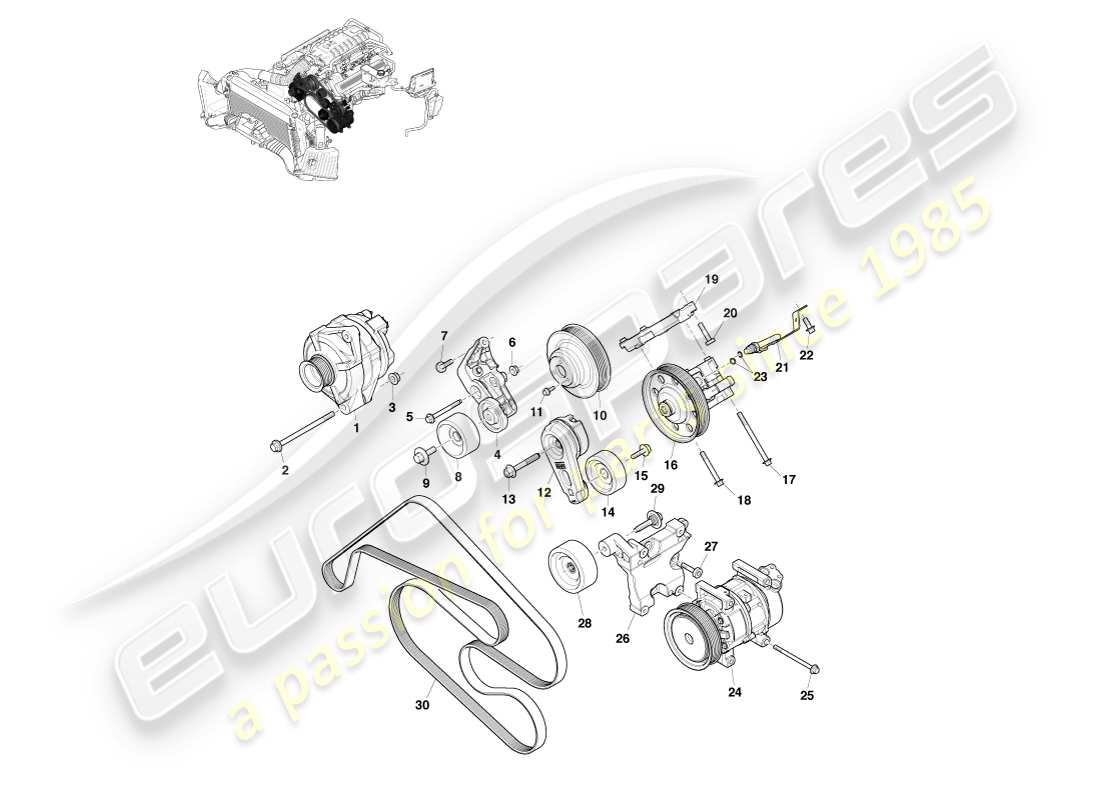 aston martin v8 vantage (2007) teilediagramm für zusatzantrieb