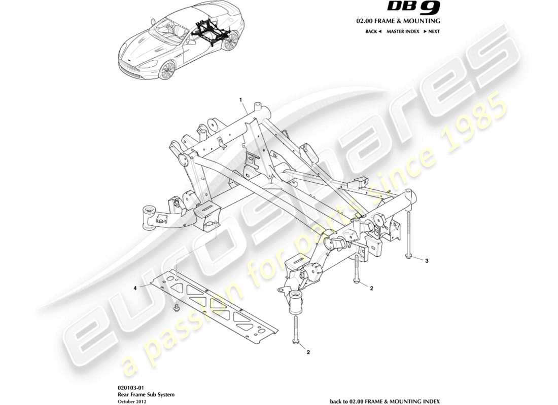 aston martin db9 (2015) teilediagramm des hinteren hilfsrahmens