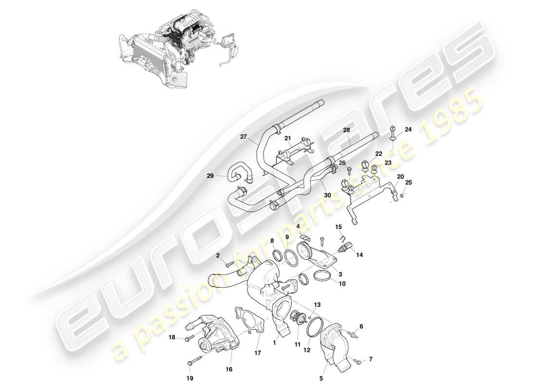 aston martin v8 vantage (2005) teilediagramm motorkühlung