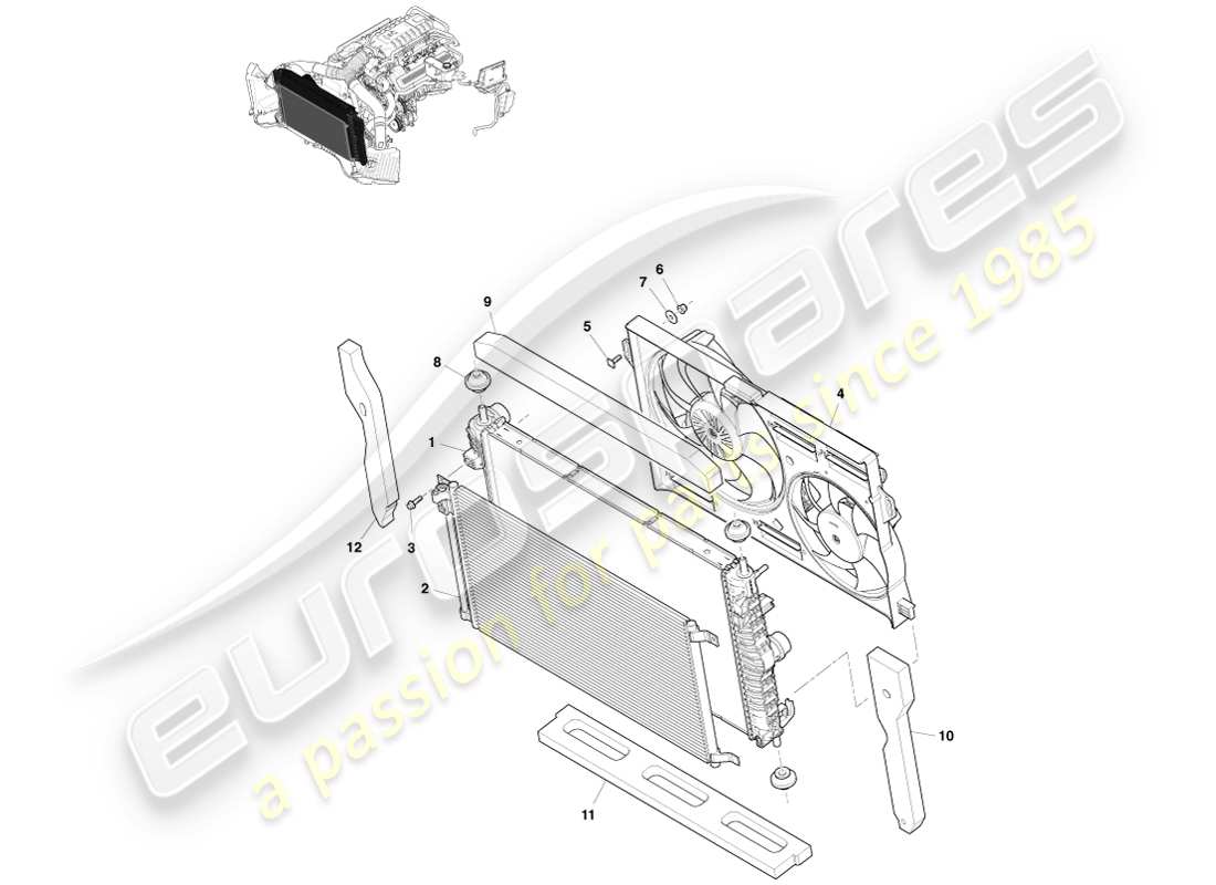 aston martin v8 vantage (2005) teilediagramm für motorkühlung (leitungsanpassung)