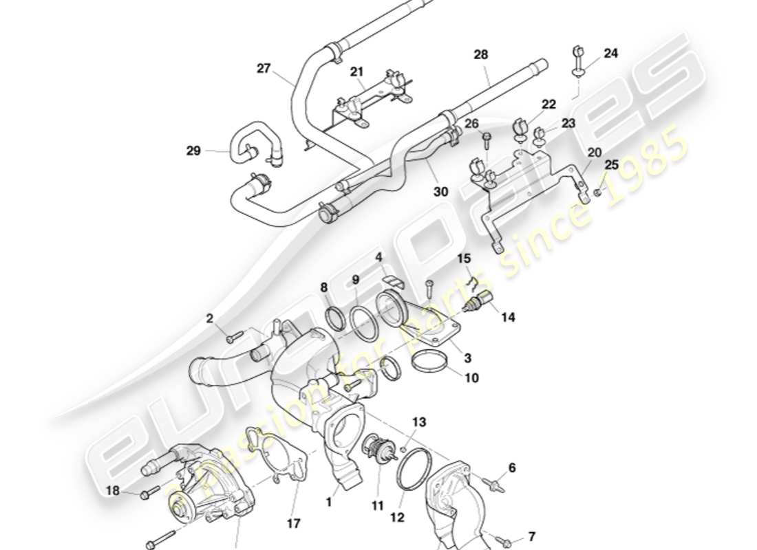 aston martin v8 vantage (2013) teilediagramm motorkühlung