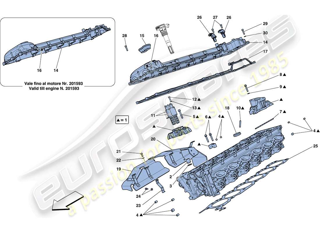 ferrari ff (europe) rechter zylinderkopf ersatzteildiagramm