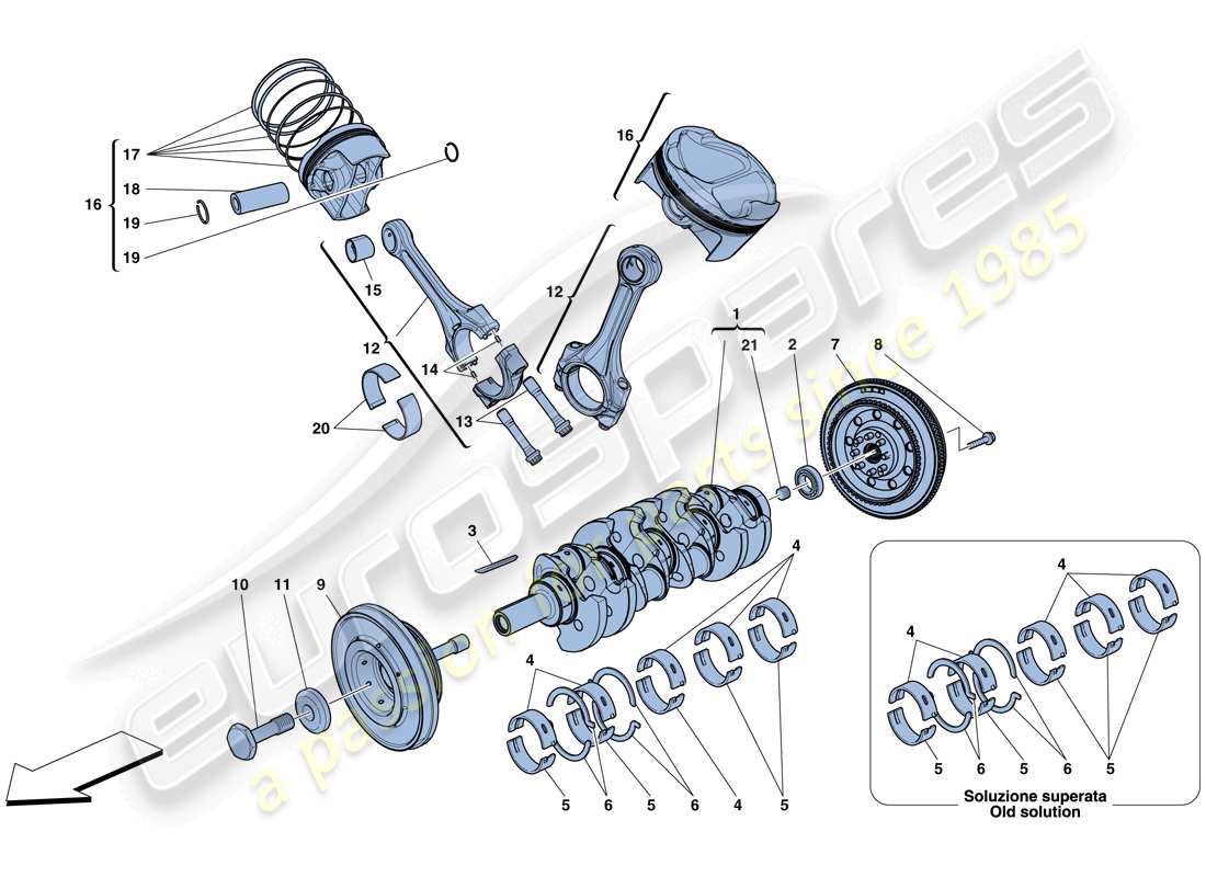 ferrari 458 spider (europe) kurbelwelle - pleuelstangen und kolben - teilediagramm