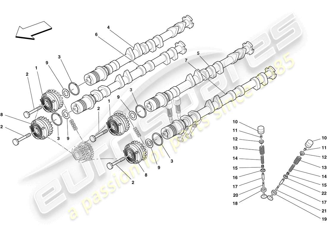 ferrari california (europe) steuersystem - nockenwellen und ventile ersatzteildiagramm