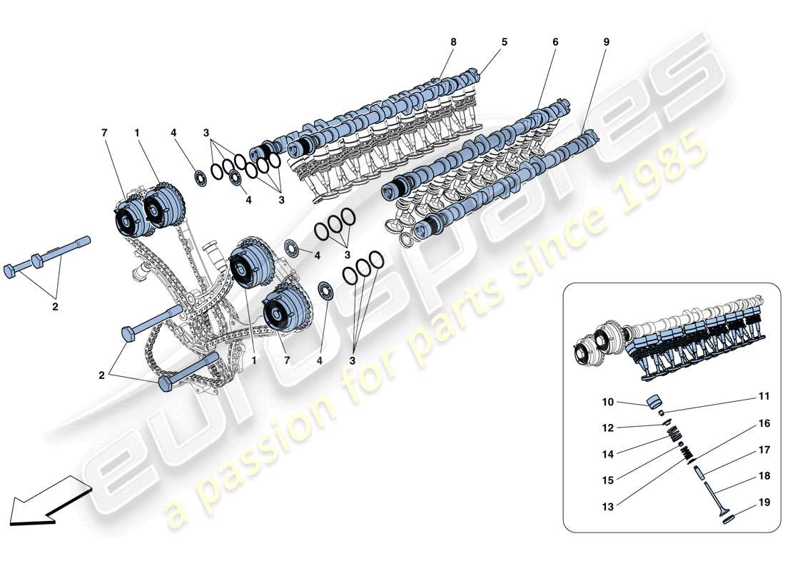 ferrari gtc4 lusso (rhd) steuersystem - stößel-teilediagramm