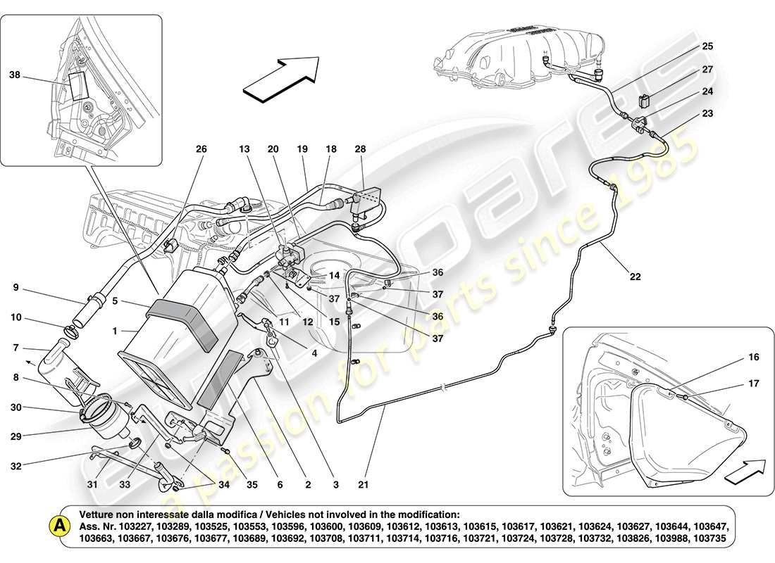 ferrari california (europe) teilediagramm für das verdunstungsemissions-kontrollsystem
