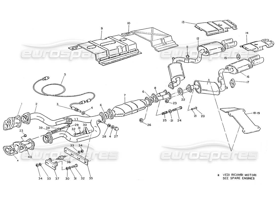 maserati ghibli 2.8 (non abs) teilediagramm für katalysiertes abgassystem (2800cc)