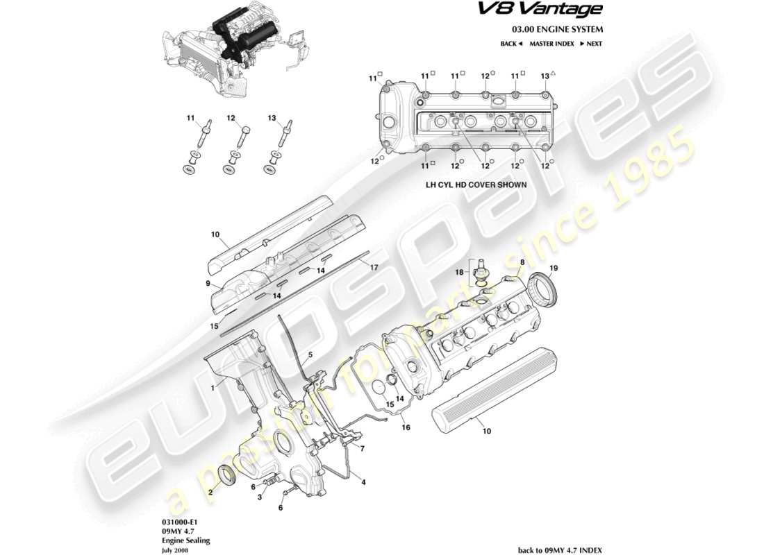 aston martin vantage gt8 (2017) teilediagramm für motordichtungen