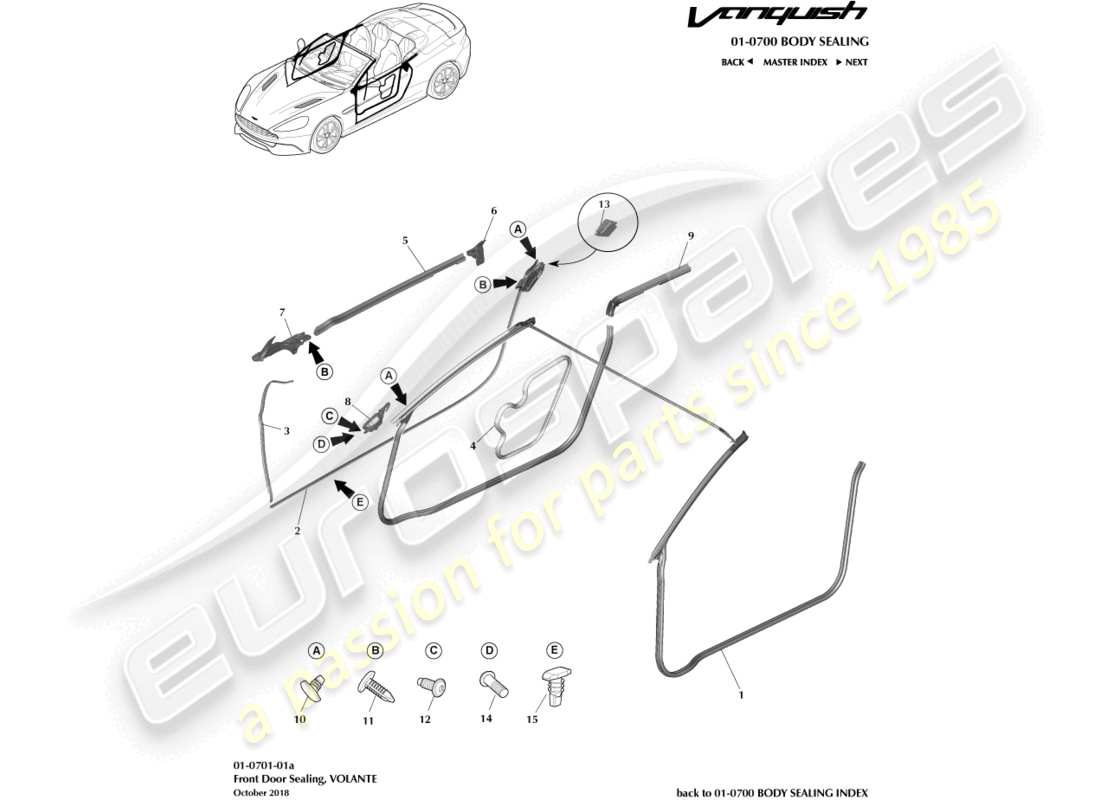 aston martin vanquish (2017) türdichtungen, volante-ersatzteildiagramm
