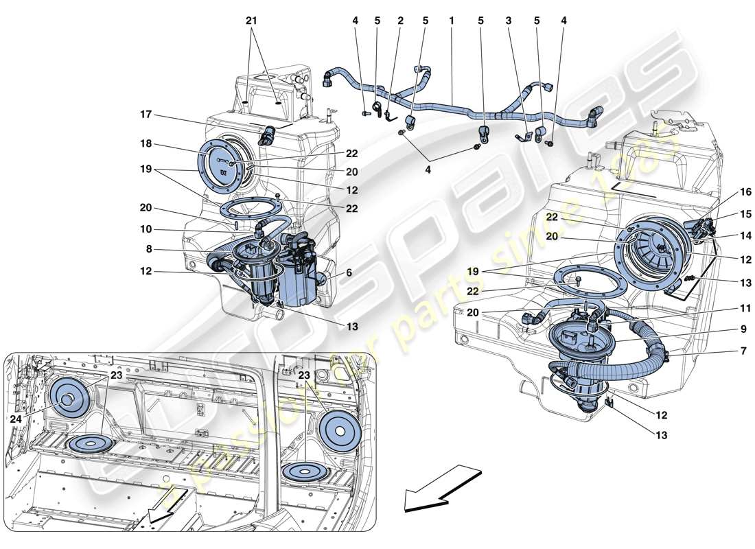 ferrari 488 spider (rhd) kraftstoffsystempumpen und -leitungen ersatzteildiagramm