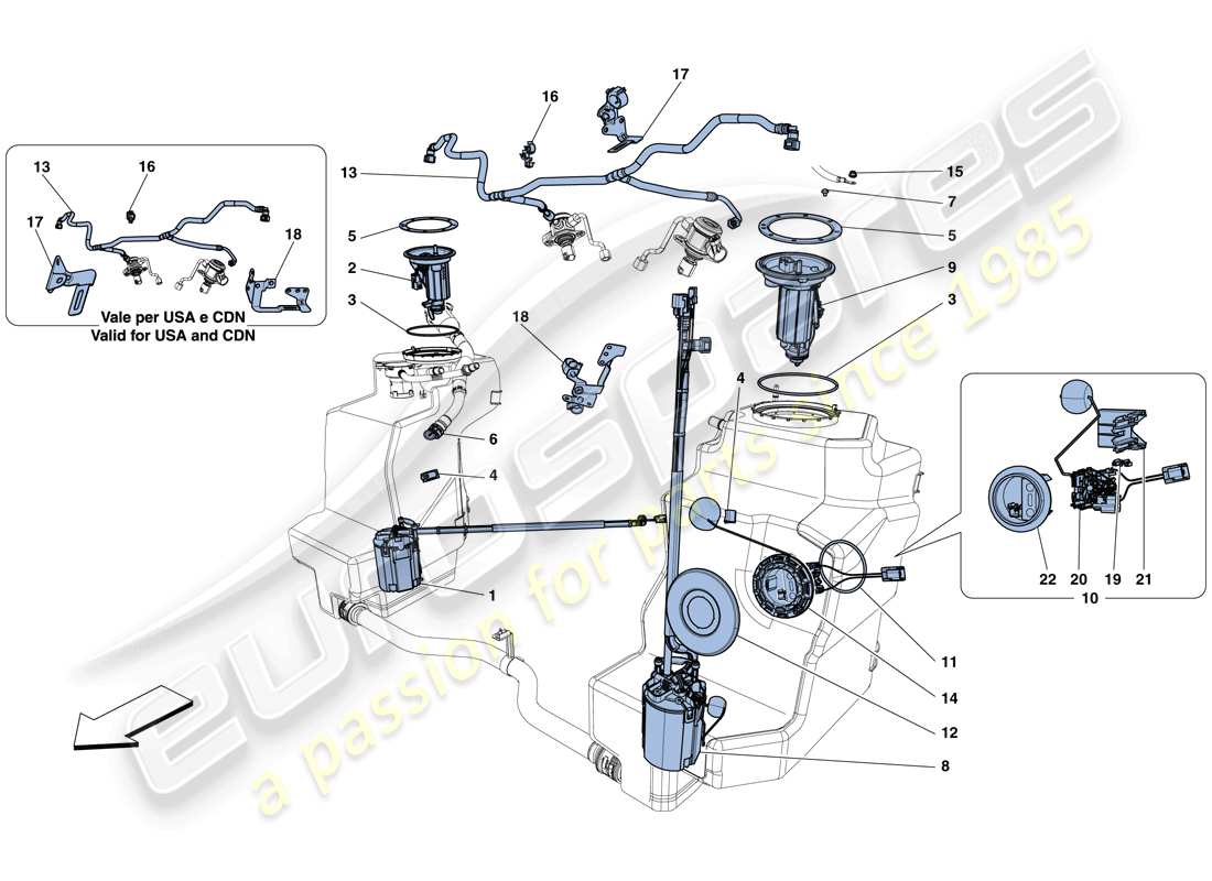 ferrari 458 spider (europe) kraftstoffsystempumpen und -leitungen ersatzteildiagramm