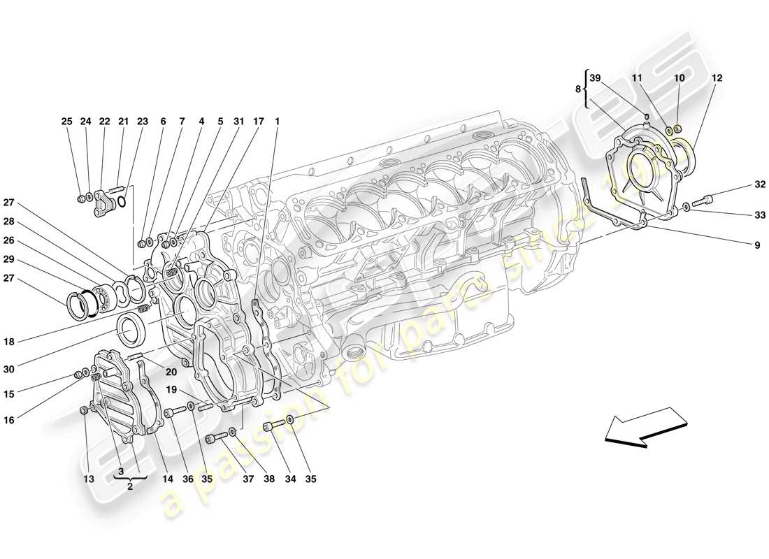 ferrari 612 scaglietti (rhd) kurbelgehäuse - deckel - teilediagramm