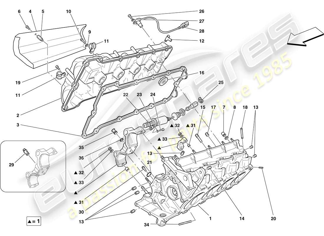 ferrari f430 coupe (rhd) rechter zylinderkopf ersatzteildiagramm