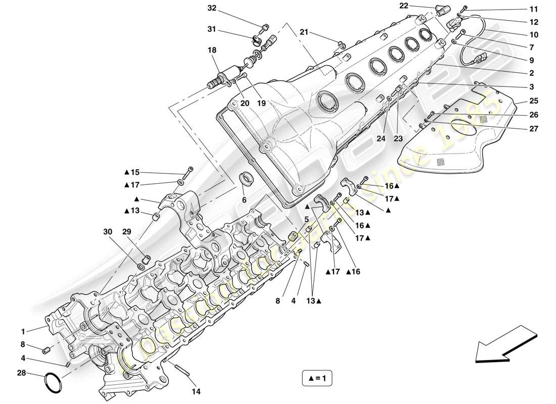 ferrari 599 gtb fiorano (europe) linker zylinderkopf teilediagramm