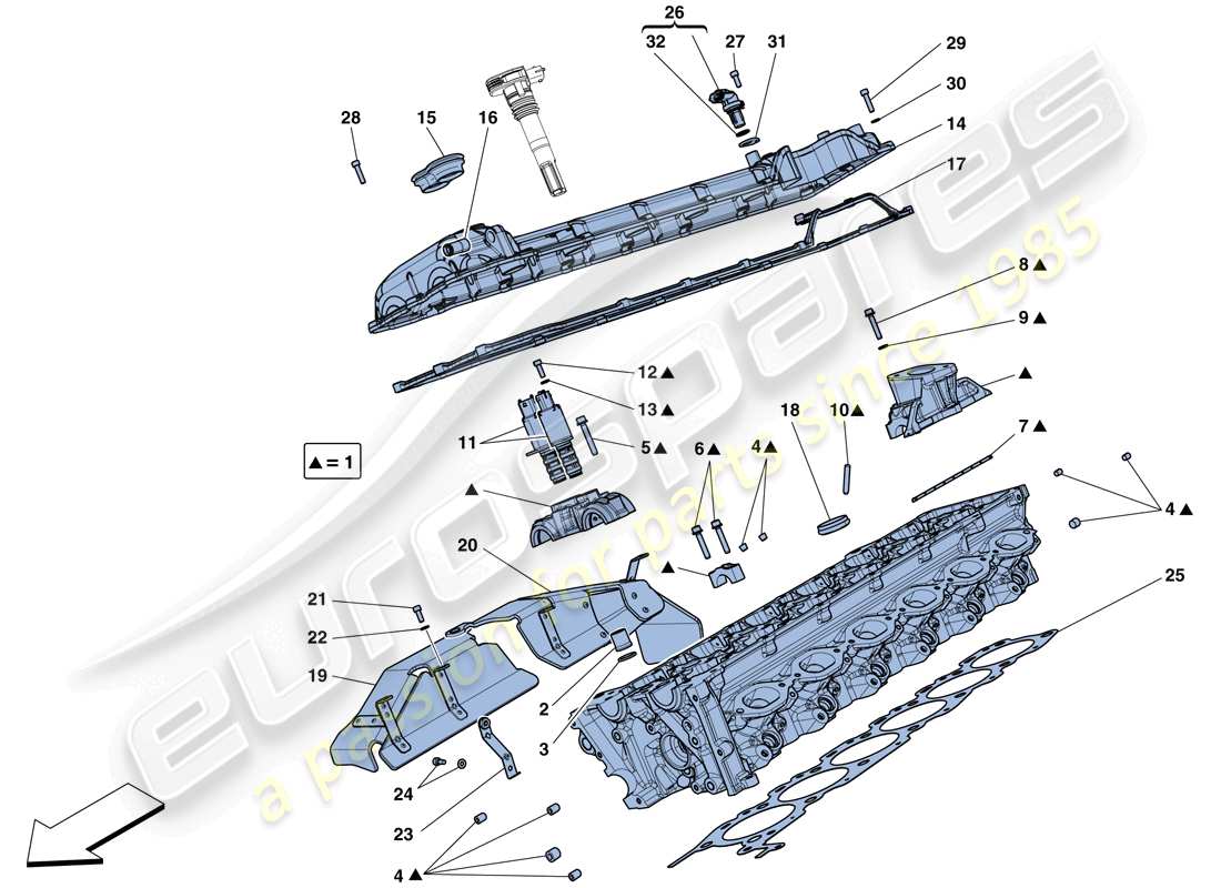 ferrari gtc4 lusso (rhd) rechter zylinderkopf ersatzteildiagramm