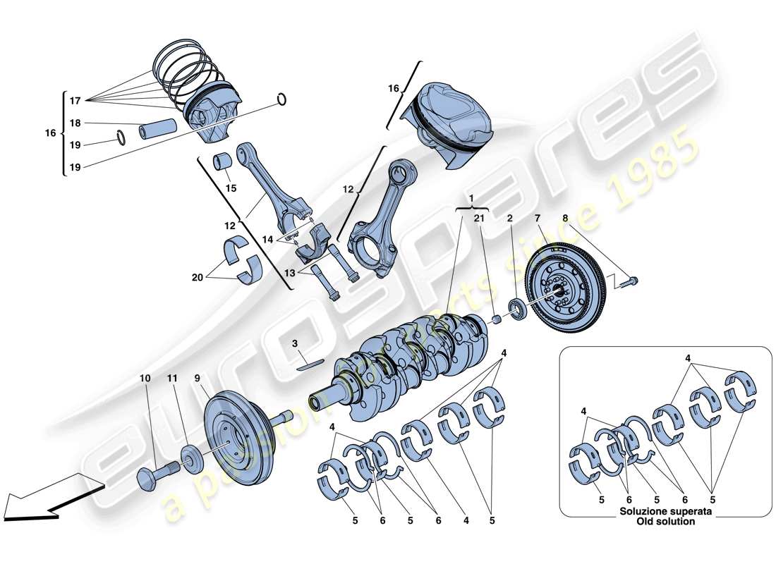 ferrari 458 italia (europe) kurbelwelle - pleuelstangen und kolben - teilediagramm