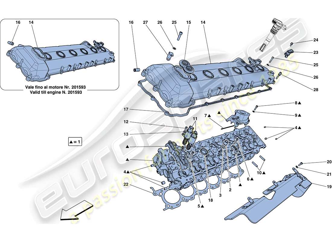 ferrari ff (rhd) linker zylinderkopf teilediagramm