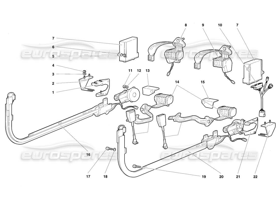 lamborghini diablo se30 (1995) passive rückhaltegurte (gültig für usa - januar 1995) teilediagramm