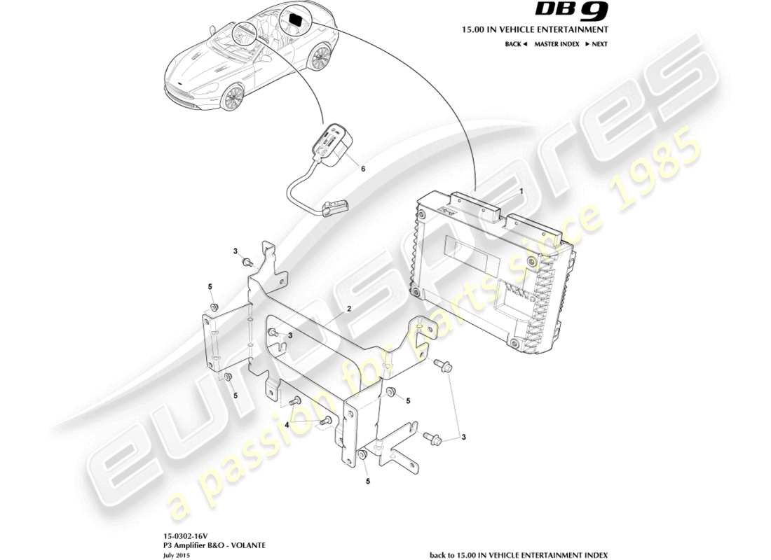 aston martin db9 (2016) p3 verstärker, b&o, 16my, volante-teilediagramm