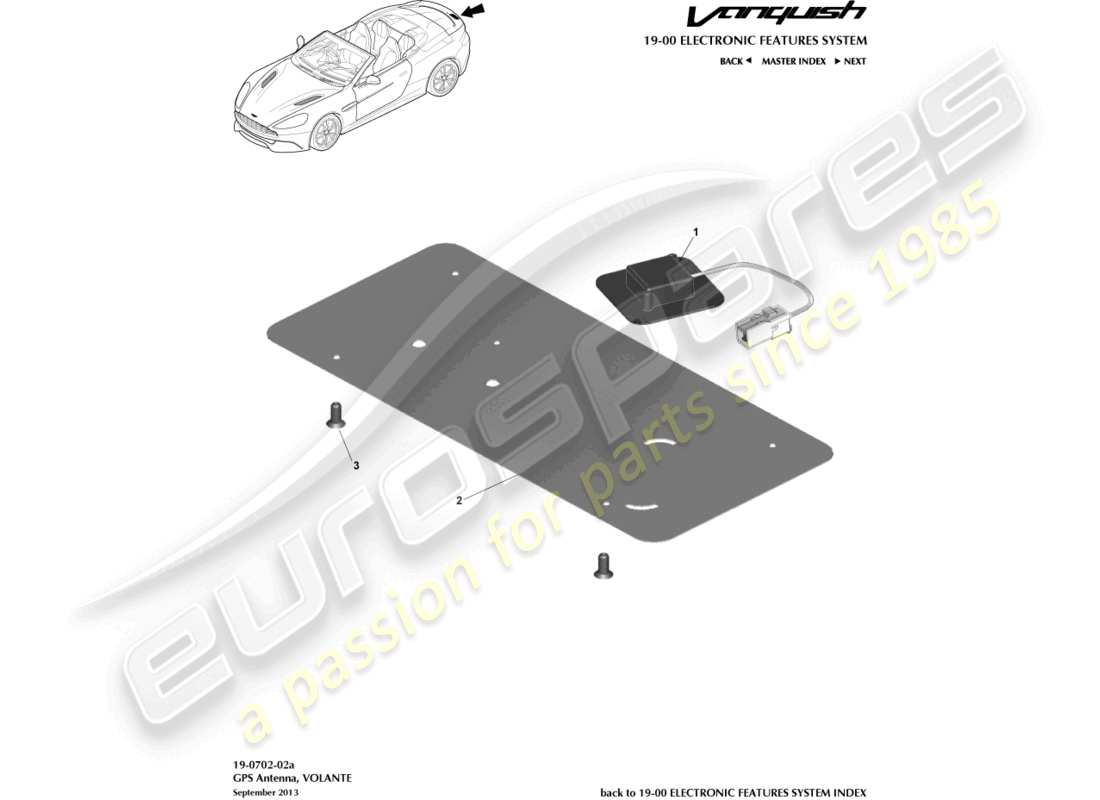 aston martin vanquish (2015) gps-antenne, volante-teilediagramm
