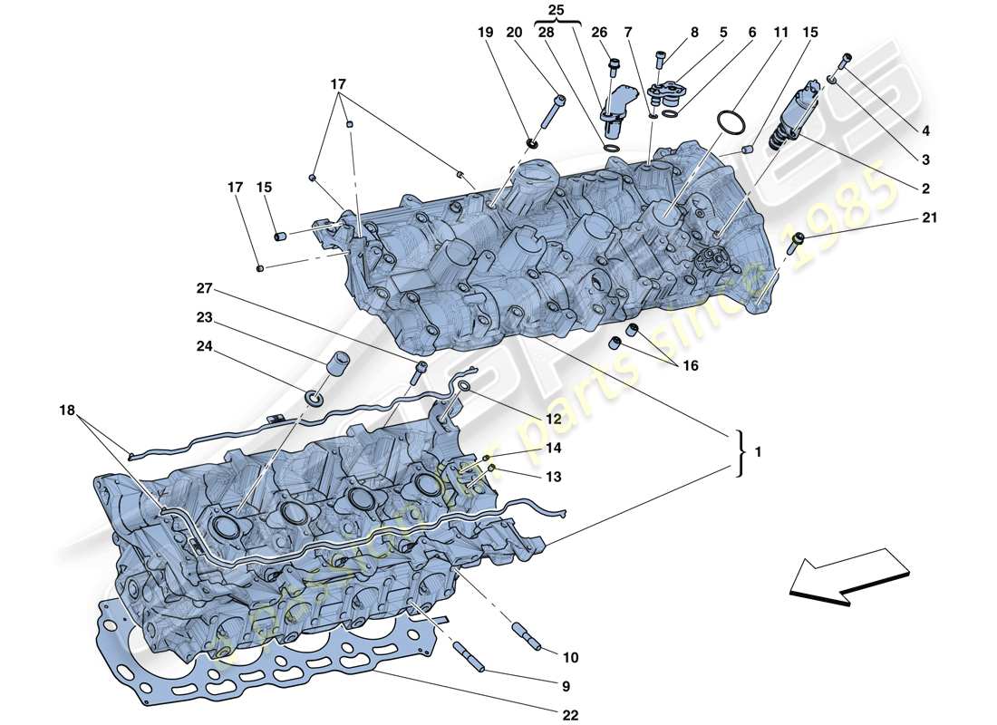 ferrari 488 spider (rhd) linker zylinderkopf teilediagramm