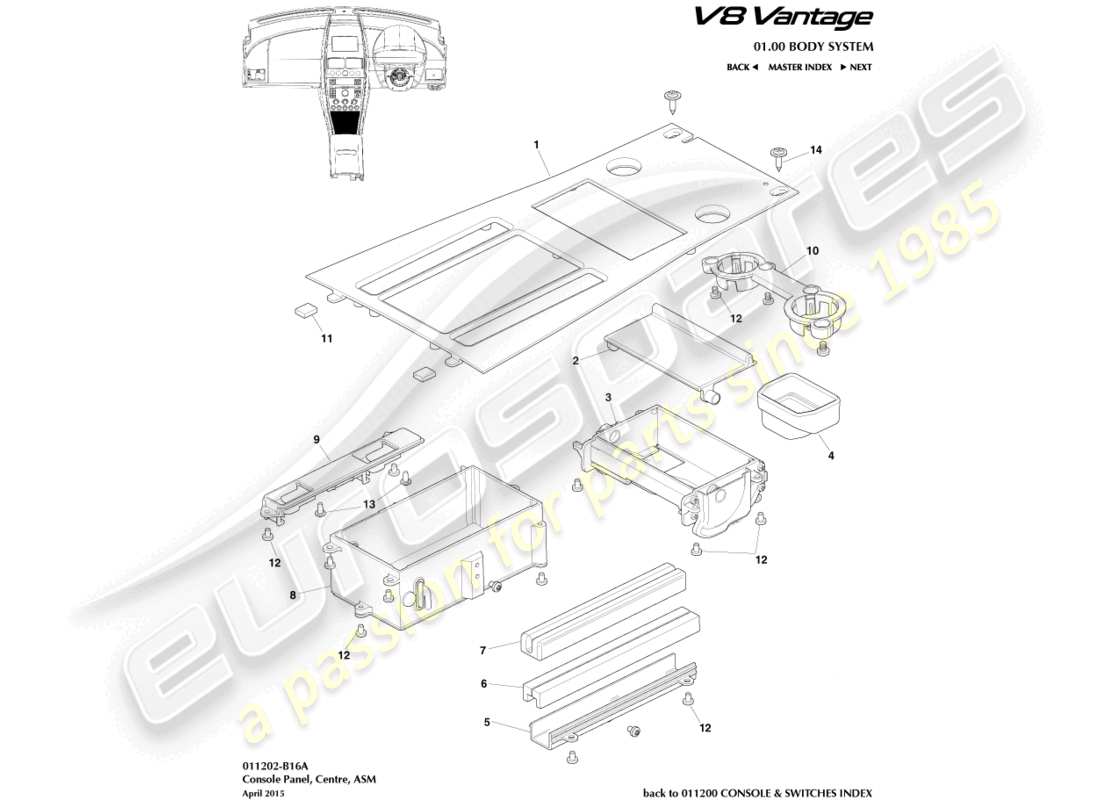 aston martin v8 vantage (2018) frontkonsole, asm, 16my ersatzteildiagramm
