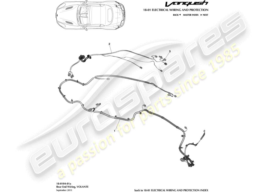 aston martin vanquish (2016) kabelbaum hinten, volante-ersatzteildiagramm