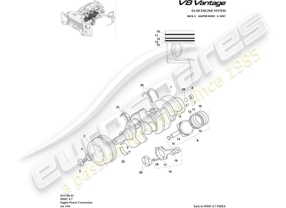 aston martin v8 vantage (2017) teilediagramm für die stromumwandlung