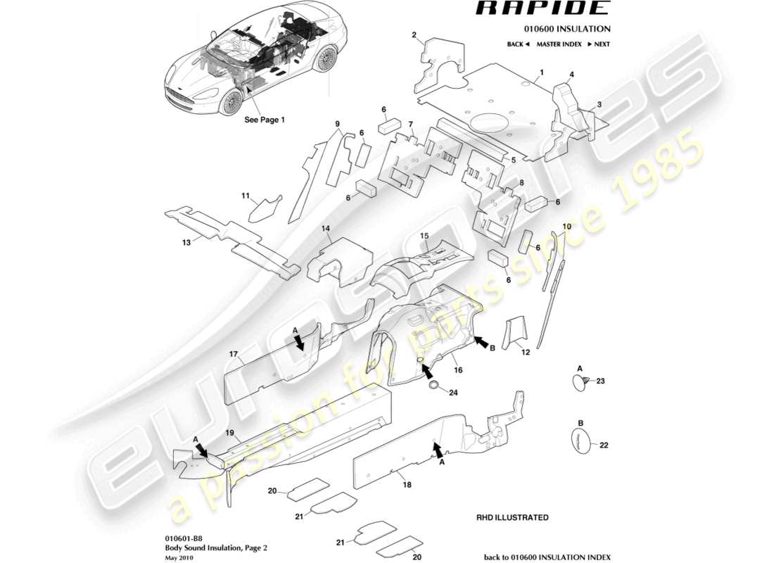 aston martin rapide (2011) geräuschisolierung, hinteres teildiagramm