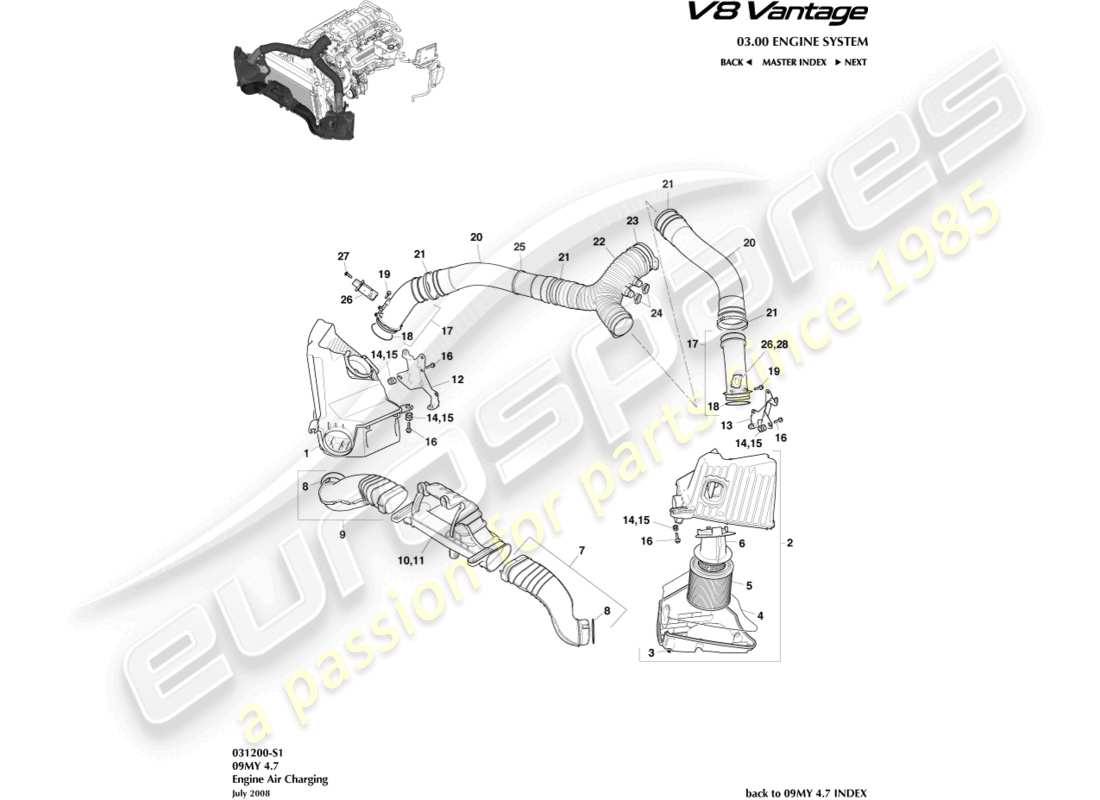 aston martin v8 vantage (2015) teilediagramm für die luftaufladung
