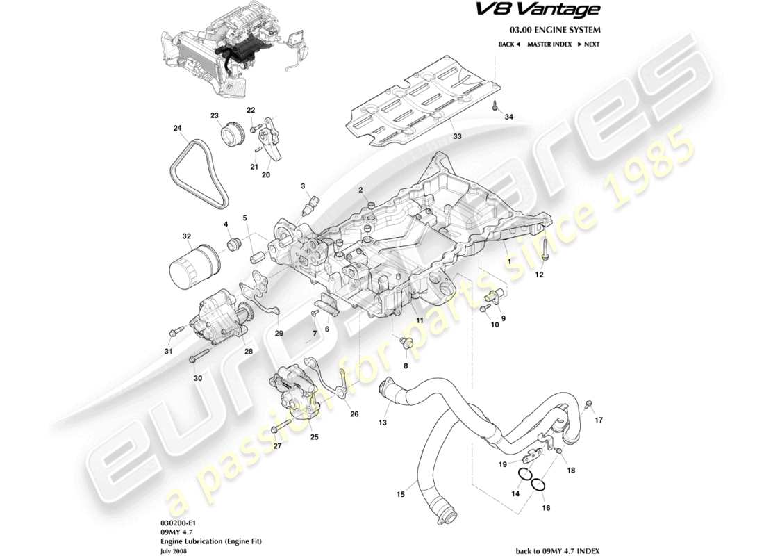 aston martin v8 vantage (2014) motorschmierung, motorteildiagramm