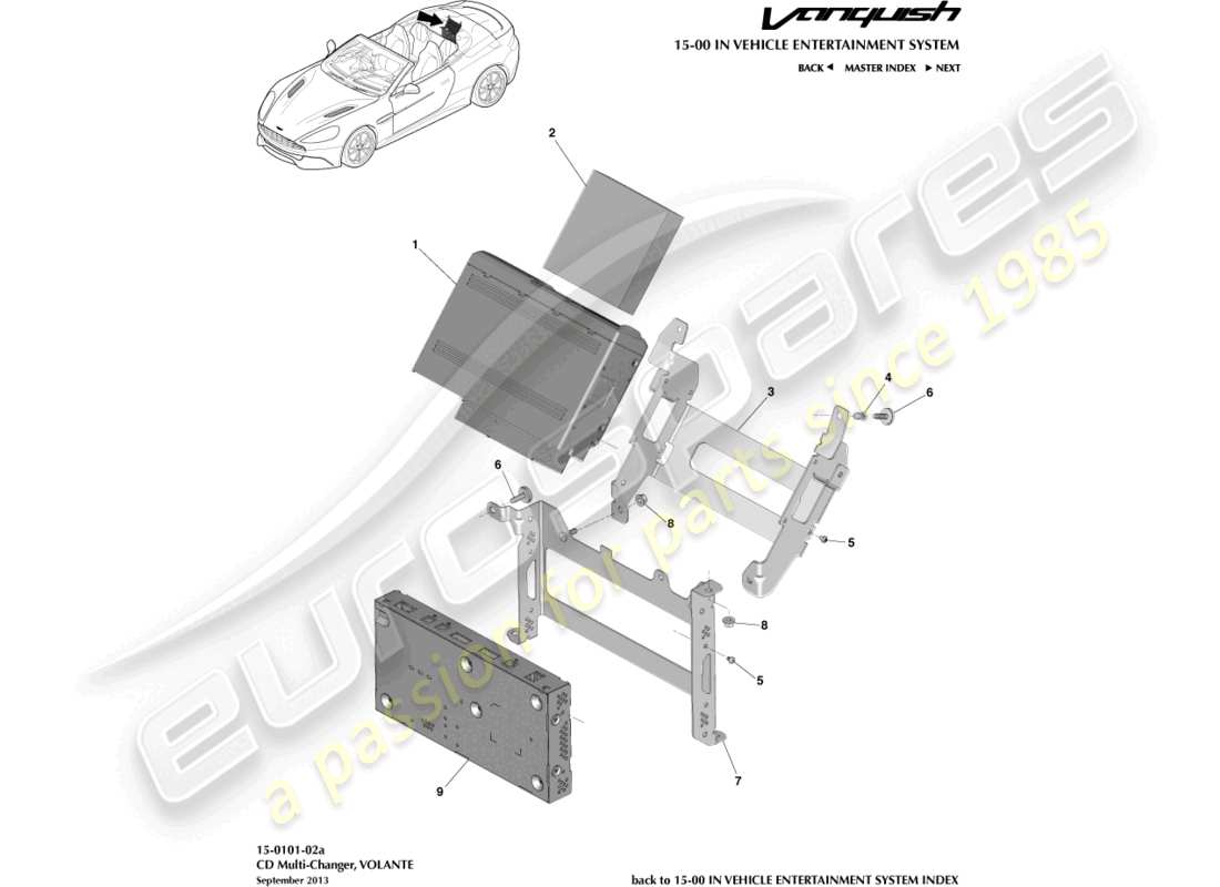aston martin vanquish (2016) cd-multiwechsler, volante-ersatzteildiagramm