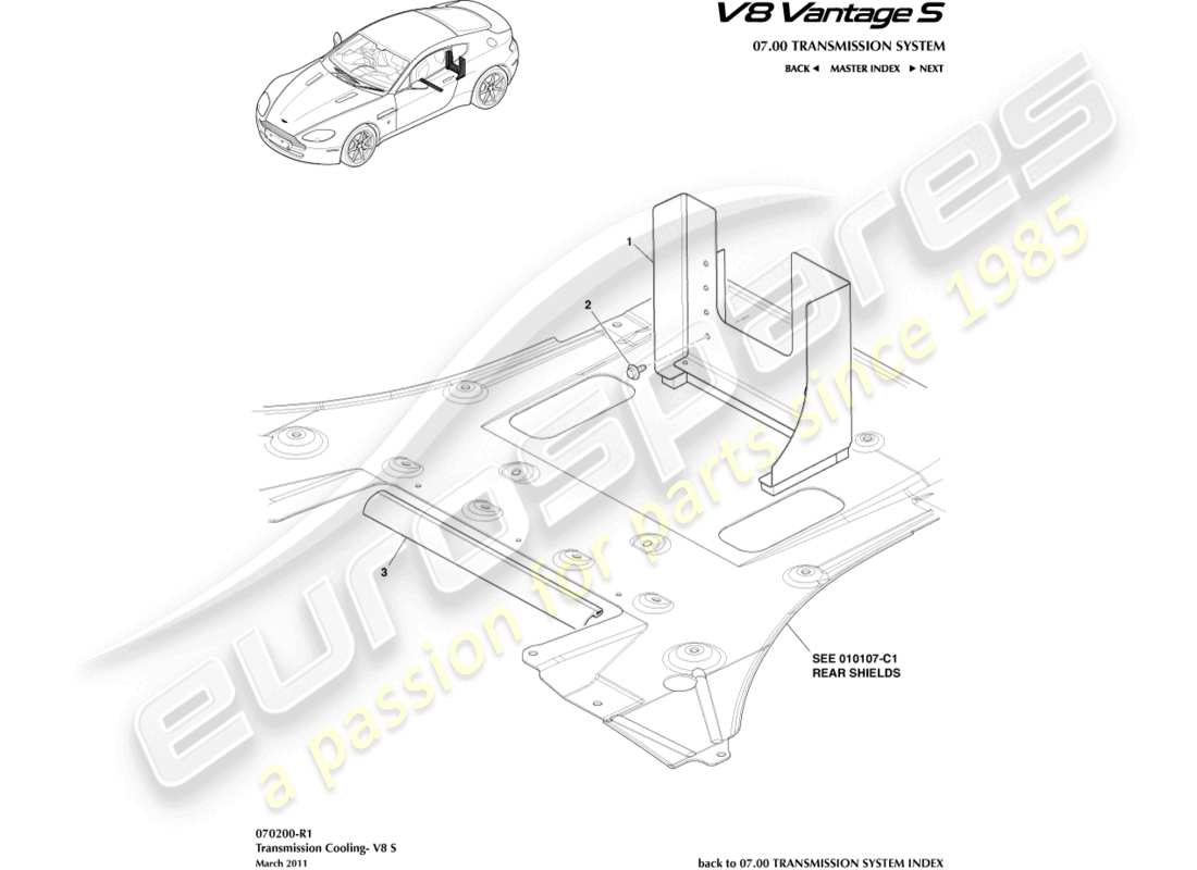 aston martin v8 vantage (2008) kühlkanal-teilediagramm