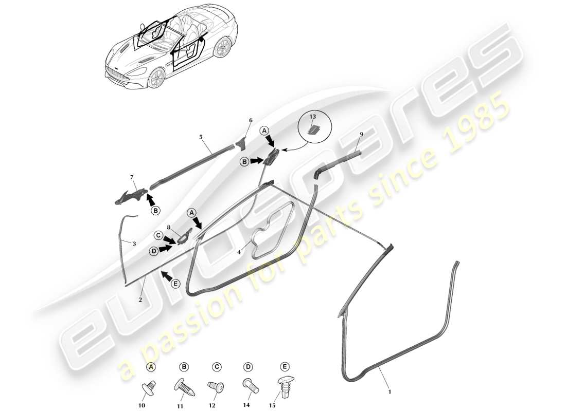 aston martin vanquish (2014) türdichtungen, volante-ersatzteildiagramm