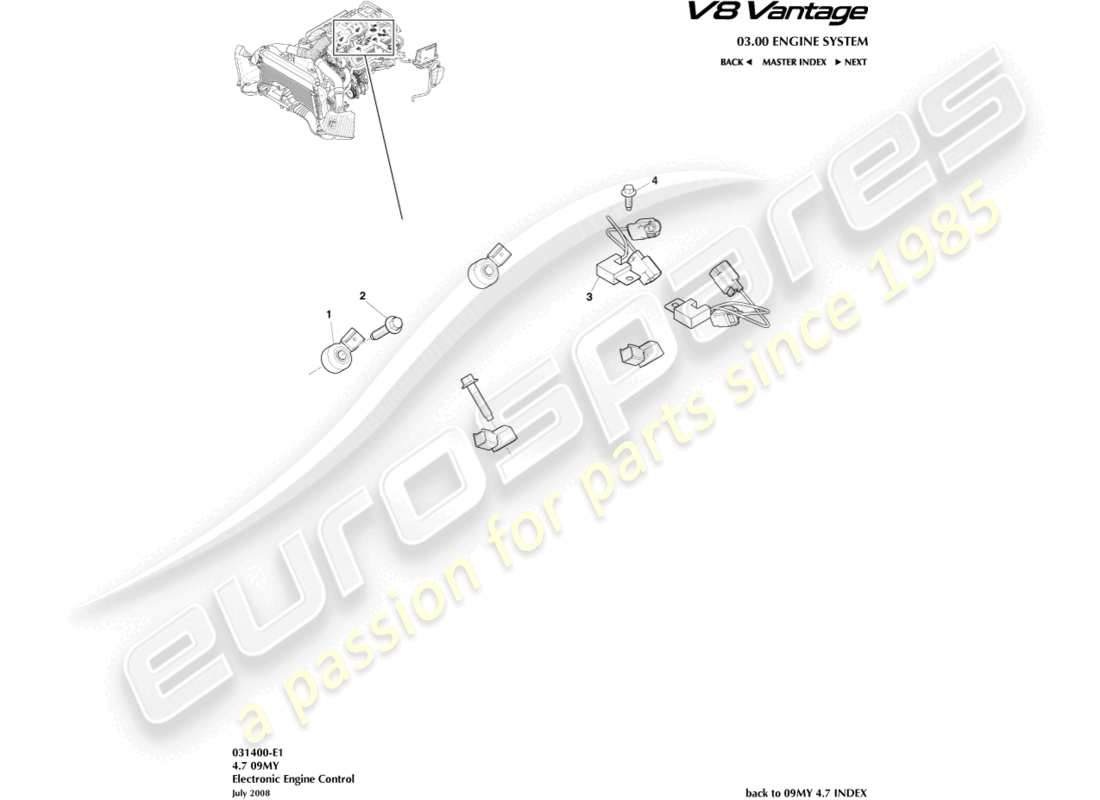 aston martin vantage gt8 (2017) teilediagramm der elektronischen motorsteuerung