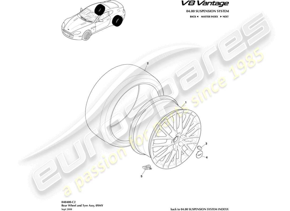 aston martin v8 vantage (2013) hinterräder und reifen, 09my bis 12.25my ersatzteildiagramm