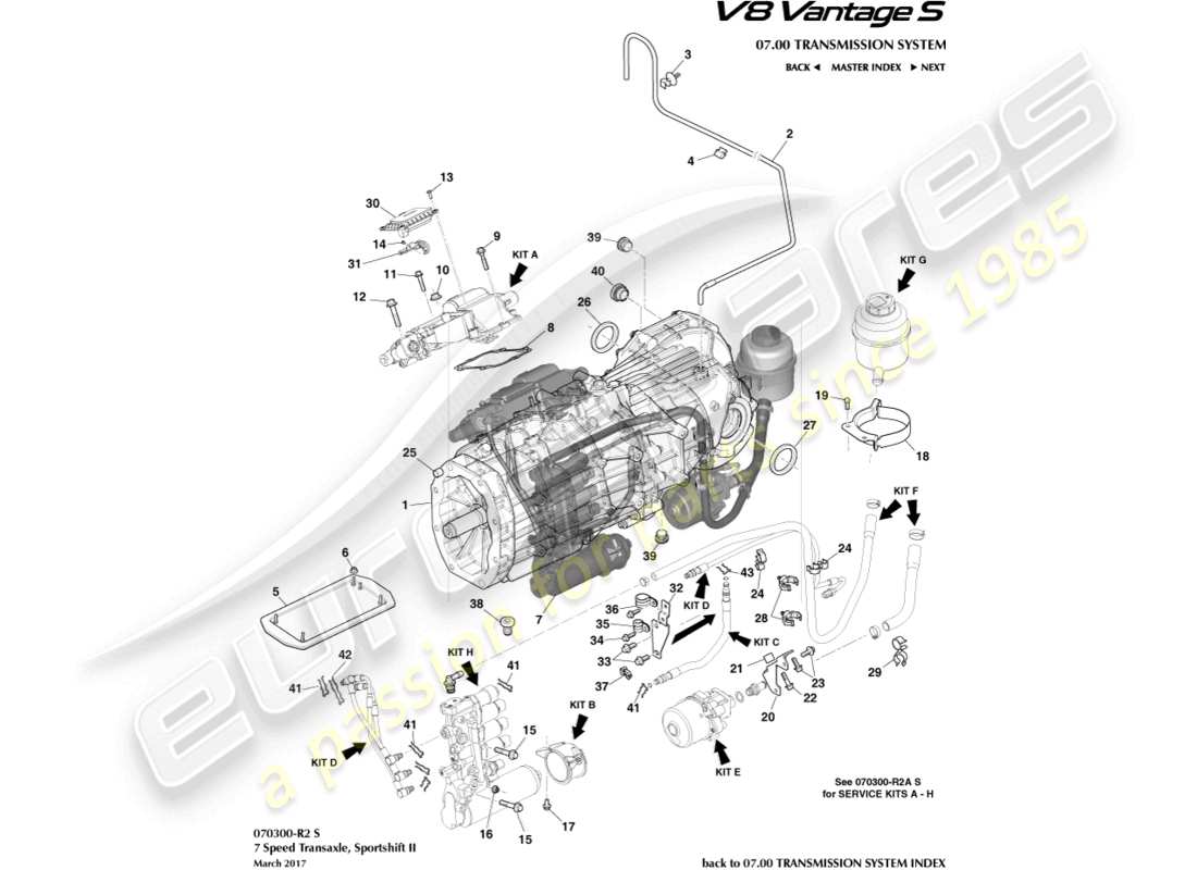 aston martin v8 vantage (2014) transaxle, manuell, 7 spd ersatzteildiagramm