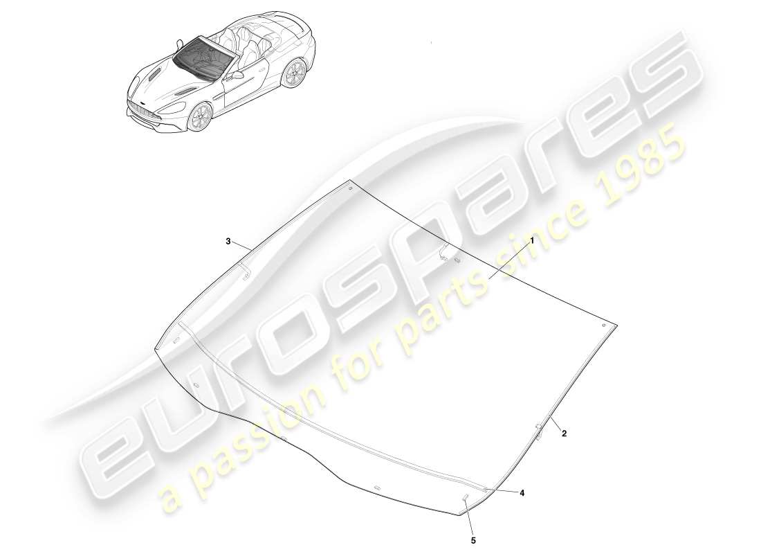 aston martin vanquish (2014) windschutzscheibe, volante-teilediagramm