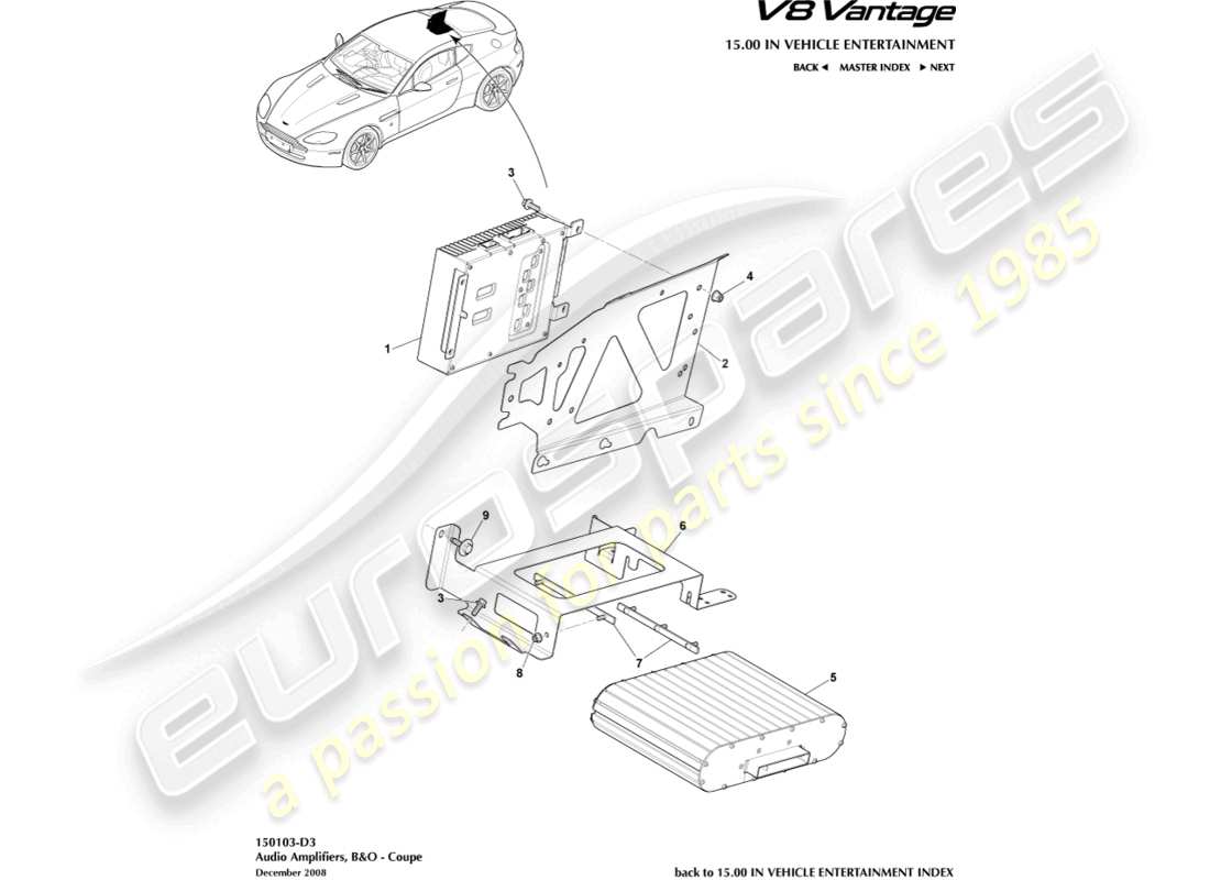 aston martin v8 vantage (2014) b&o-verstärker, coupe-teilediagramm