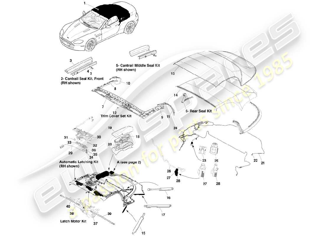 aston martin v8 vantage (2005) roadsterdach, page1 ersatzteildiagramm