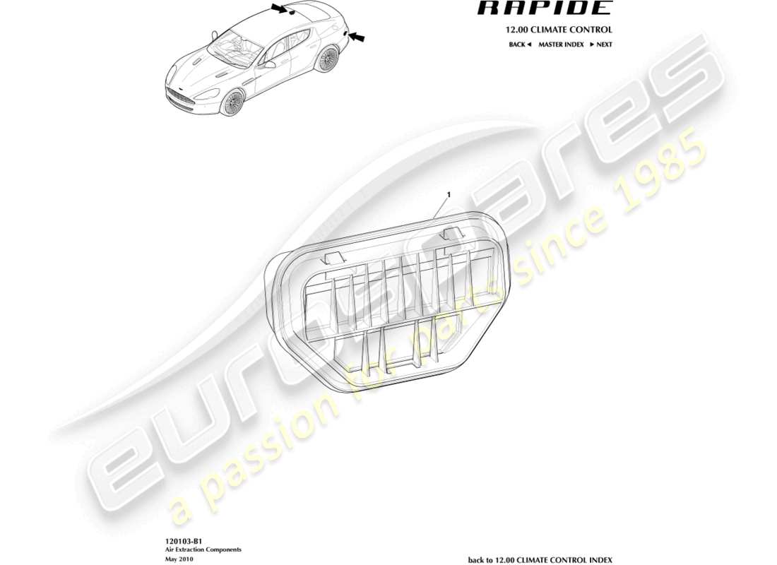 aston martin rapide (2011) teilediagramm für luftabsaugkomponenten