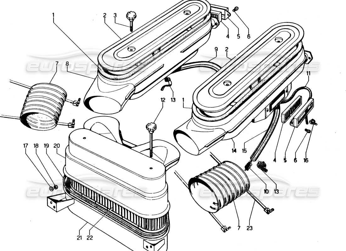 LAMBORGHINI URRACO P250 / P250S KRAFTSTOFFSYSTEM (LUFTFILTER) TEILEDIAGRAMM lamborghini urraco p250 / p250s kraftstoffsystem (luftfilter) teilediagramm
