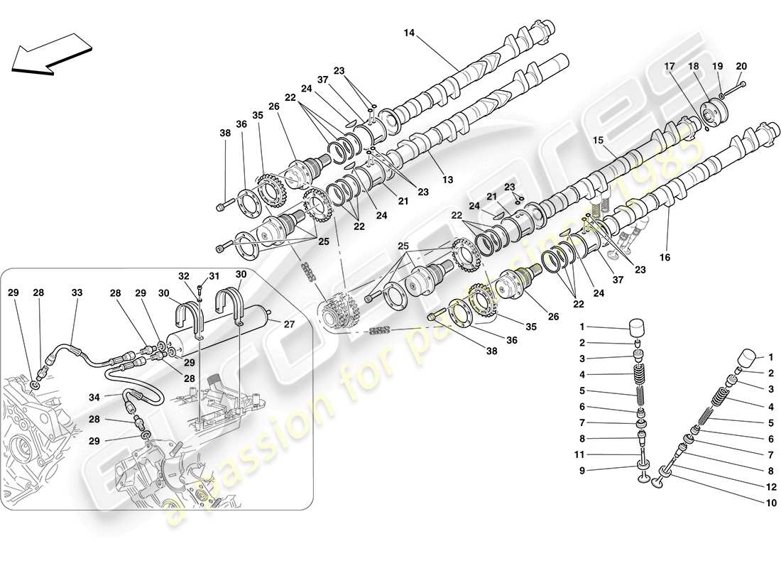 ferrari f430 coupe (rhd) steuersystem - stößel-teilediagramm