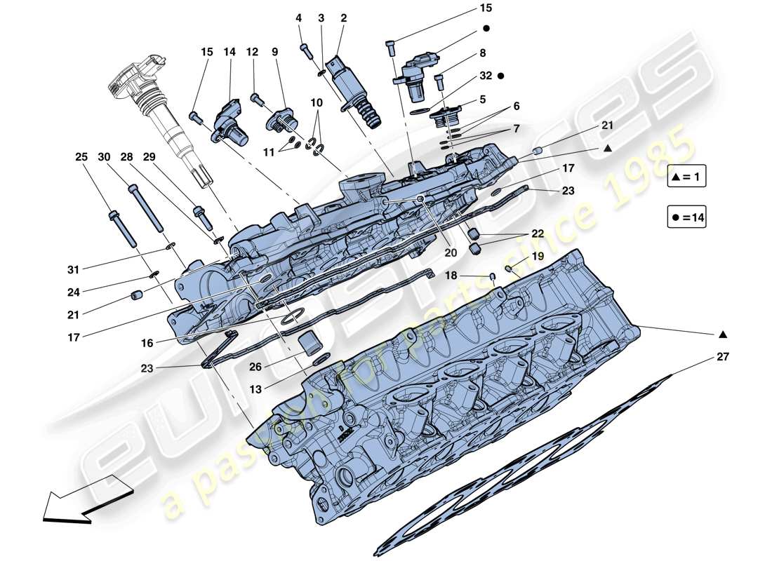 ferrari california t (rhd) rechter zylinderkopf ersatzteildiagramm