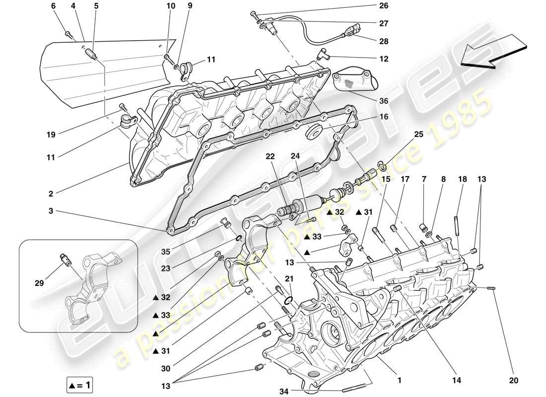 ferrari f430 scuderia spider 16m (rhd) rechter zylinderkopf ersatzteildiagramm