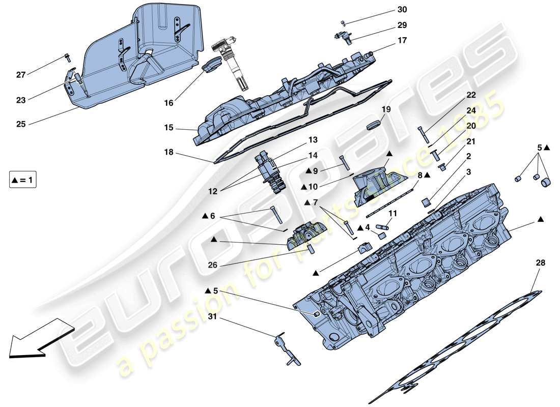 ferrari 458 italia (europe) rechter zylinderkopf ersatzteildiagramm