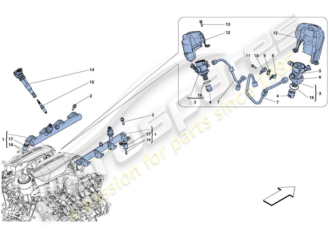 ferrari 488 spider (rhd) einspritz-/zündsystem - teilediagramm