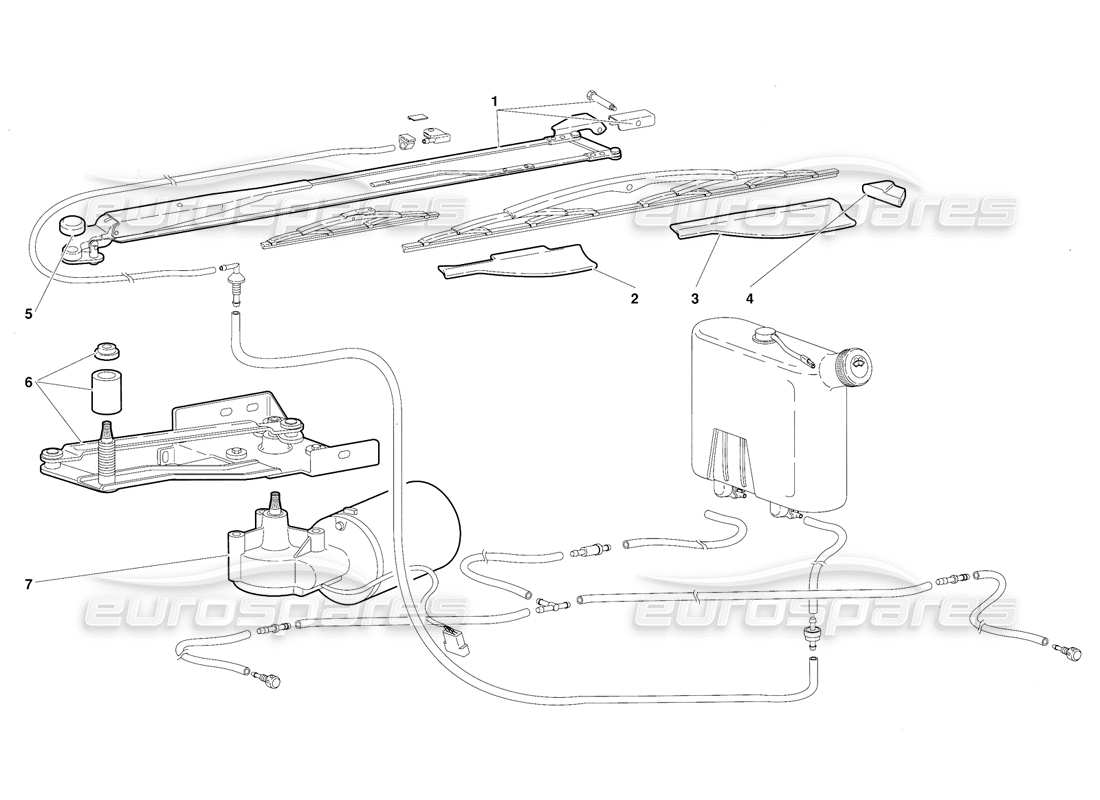 lamborghini diablo (1991) scheibenwischer und scheinwerferwaschanlage (gültig für die australische version – oktober 1991) teilediagramm