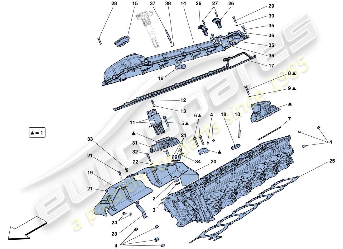 ferrari f12 berlinetta (rhd) rechter zylinderkopf ersatzteildiagramm