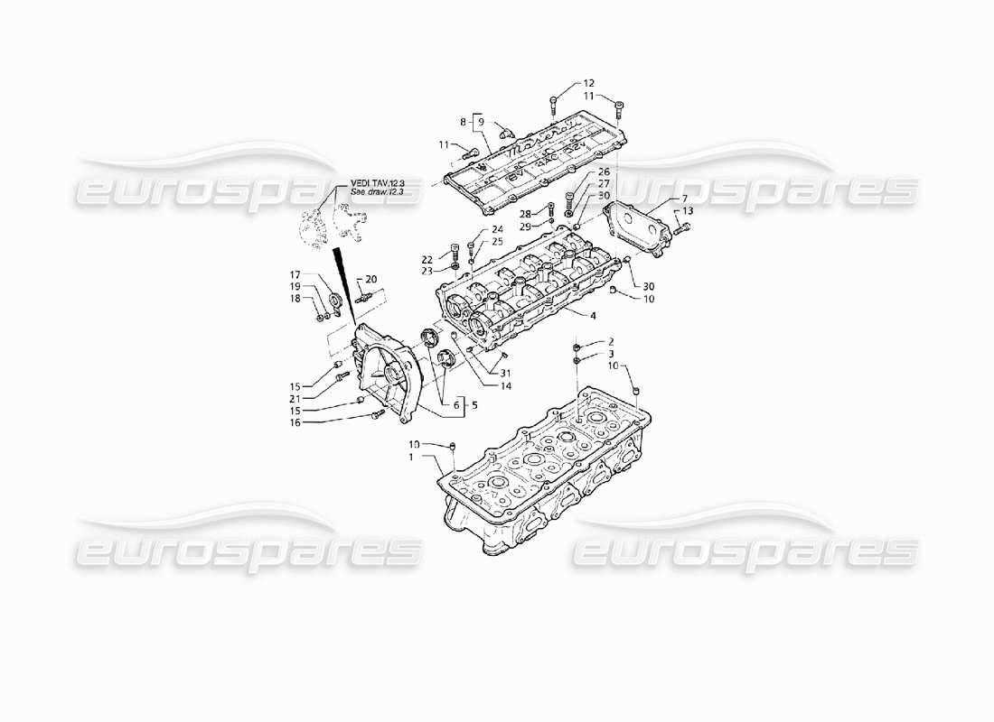 maserati qtp v8 (1998) zylinderköpfe, linkes rahmenteildiagramm